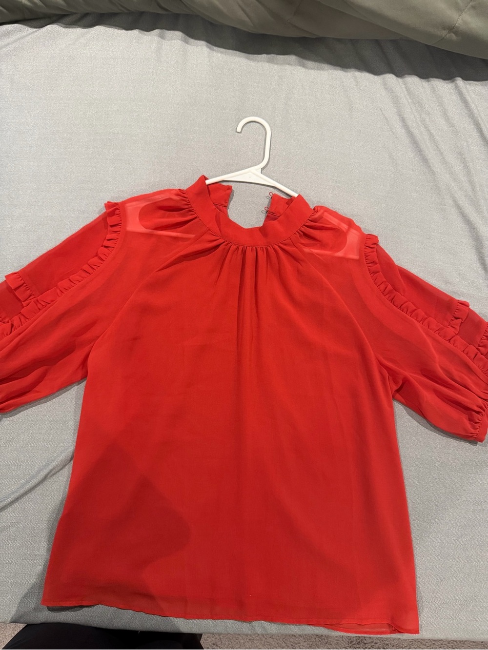 Women's Red Ruffle Cold-Shoulder Blouse